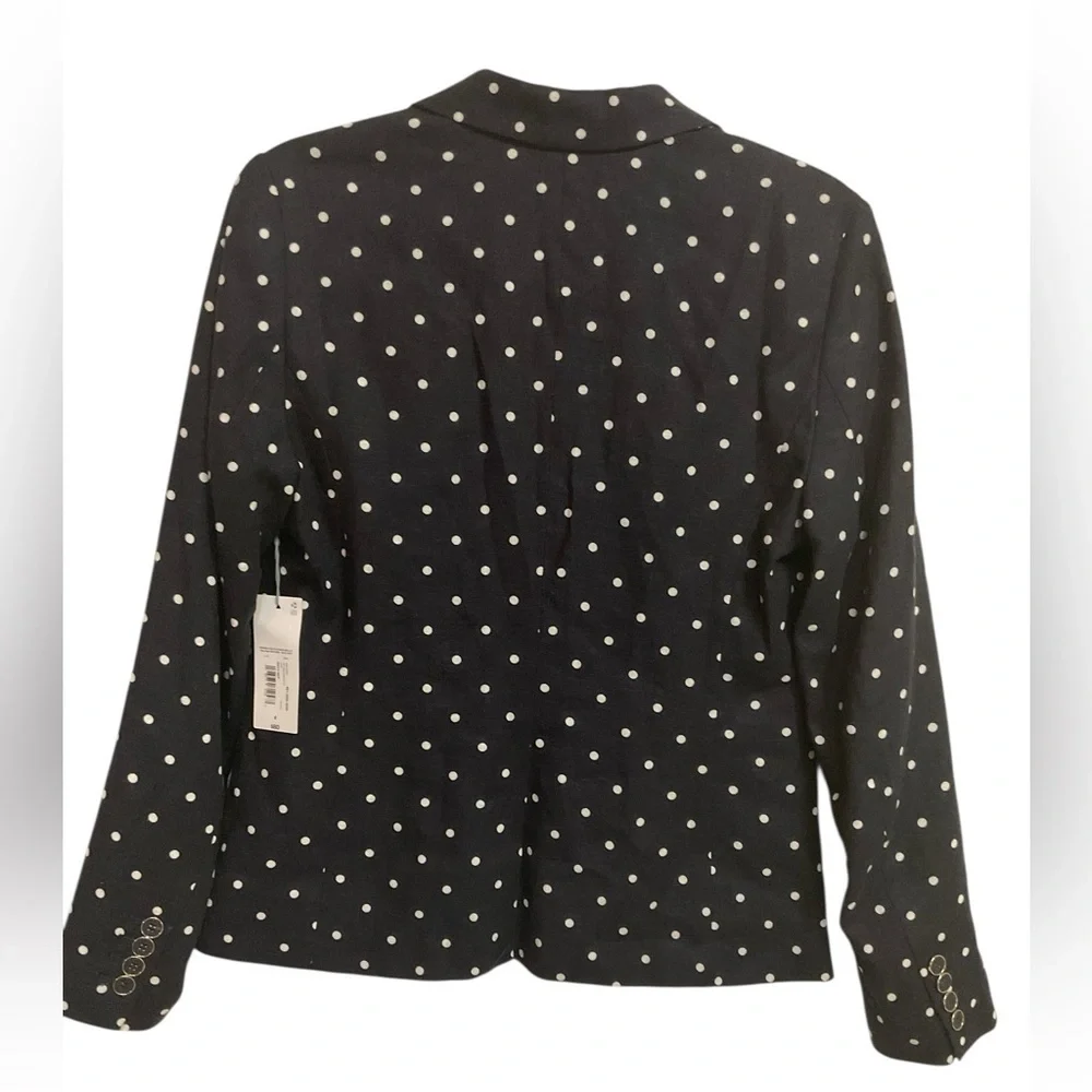 Liz Claiborne Navy Polka Dot Blazer Linen Blend Size 4
